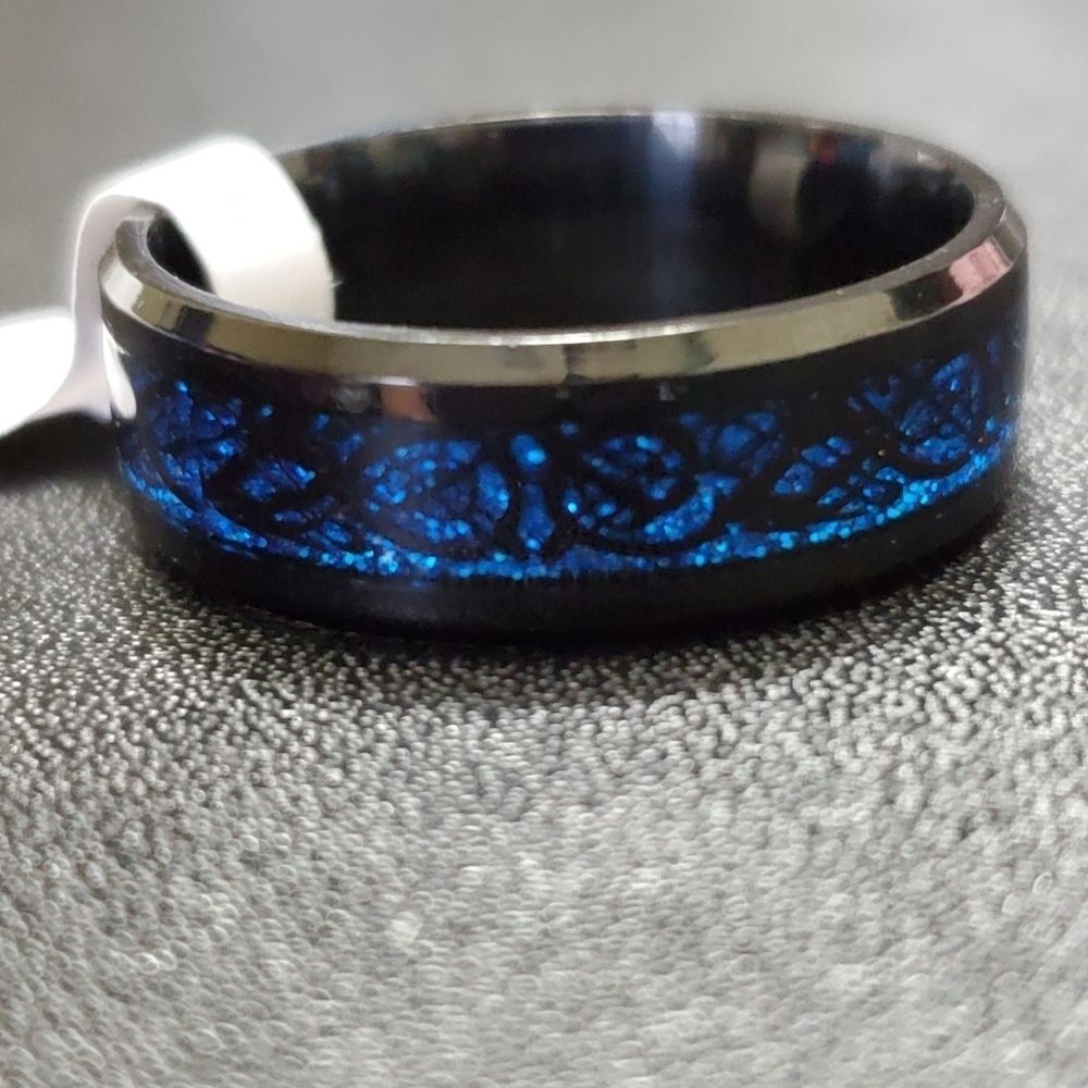 Men's black steel and blue ring size 12.5